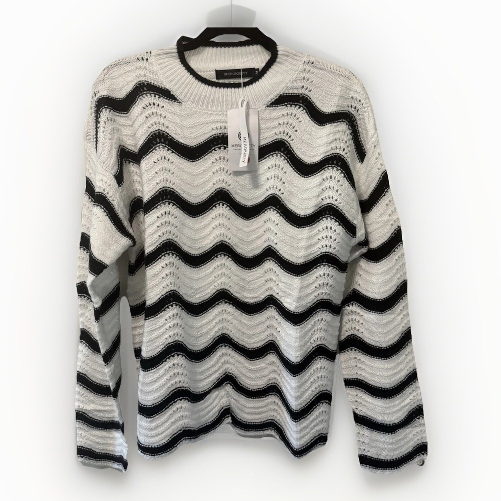 NWT Merokeety Wavy Texture Ribbed‎ Sweater Womans Size Medium Long Sleeve